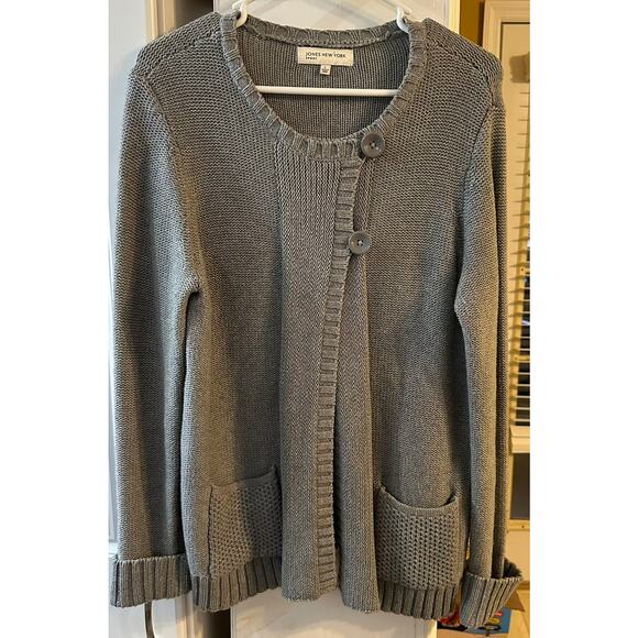 Jones New York Women's Gray Sport Sweater Cardigan Cotten Knit Size Large - Picture 1 of 6